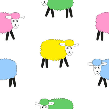 Seamless pattern of colored sheep isolated on a white background.のイラスト素材