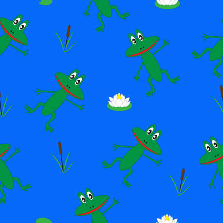 Cartoon little frogs. Vector seamless illustration for kids.のイラスト素材