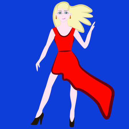 Stylish girl in a standing pose on high heels isolated on a blue background.のイラスト素材