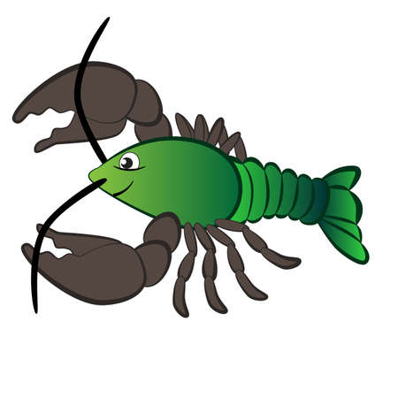Cartoon green crayfish with big mustache isolated on white background.のイラスト素材