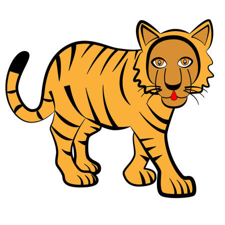 Large striped yellow tiger isolated on white background.のイラスト素材