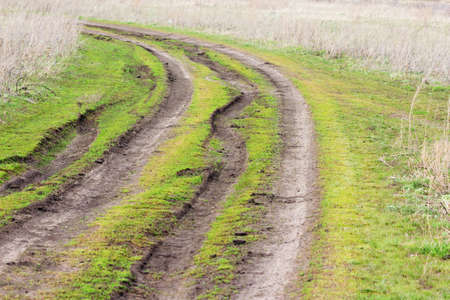 Inactive dirt road in the countryside in early spring.の写真素材