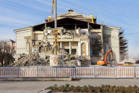Russia, Saratov-November 15, 2020: The dilapidated building of the N.G. Chernyshevsky Opera and Ballet Theater under reconstruction.のeditorial素材