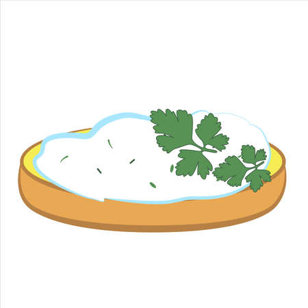 Sour cream sandwich decorated with sprig of parsley isolated on white background.のイラスト素材
