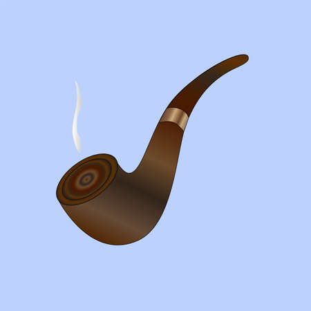 Tobacco smoking pipe with smoke isolated on blue background.のイラスト素材