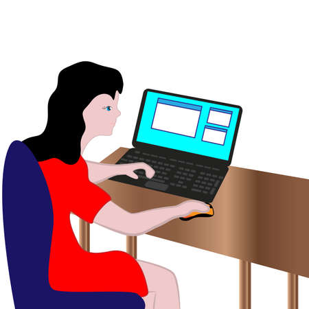 Freelancer girl works at home using a laptop.のイラスト素材