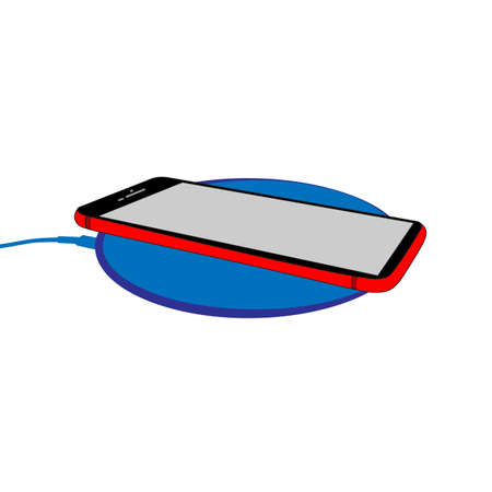 Charging a smartphone using a wireless charger isolated white background.のイラスト素材