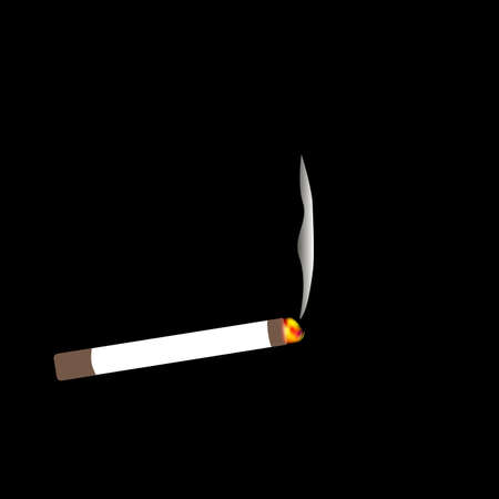 Smoldering filter cigarette emits smoke isolated on black background.のイラスト素材