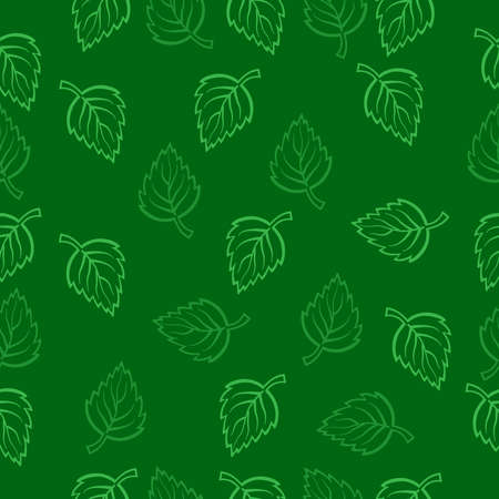 A seamless pattern of fallen leaves on a green background.のイラスト素材