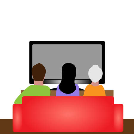 People spend their leisure time watching TV isolated by a white background.のイラスト素材