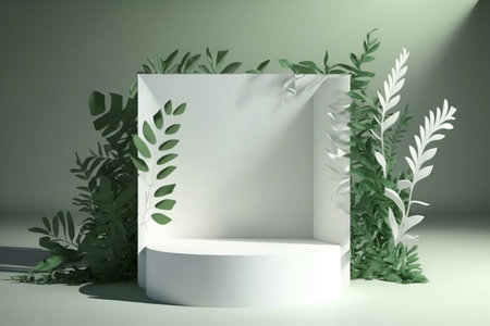 3d render, podium product display abstract minimal scene with geometrical forms, podiums for product presentationの写真素材