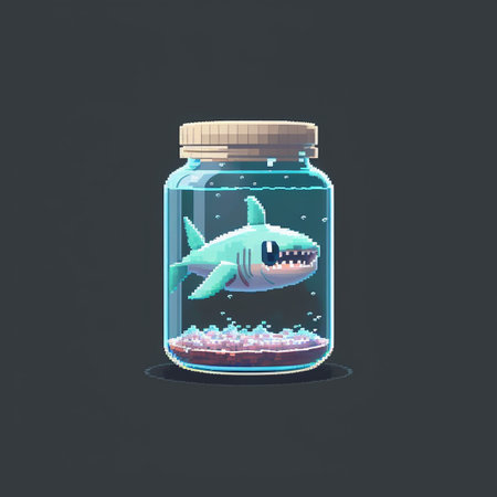 Cute cartoon fish in a jar. Vector illustration on dark background.の写真素材