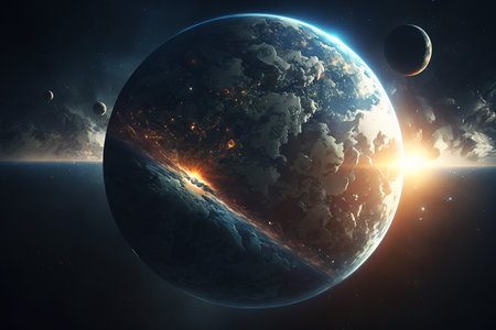 View of the planet Earth during a sunriseの写真素材
