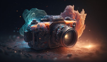 digital camera in the smoke. 3d rendering, 3d illustrationの素材