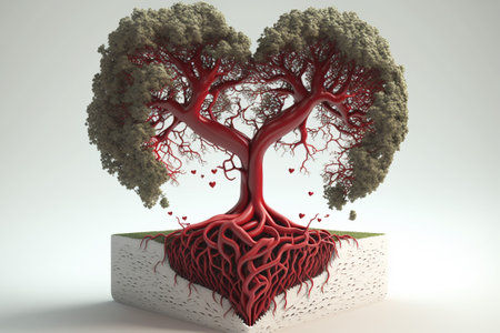 Heart shaped tree in the form of a heart. 3D renderingの素材