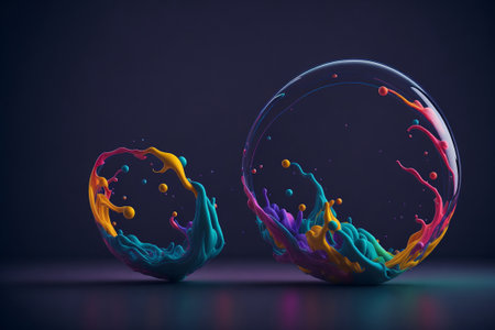 Colorful paint splashes on dark background. 3D Renderingの素材
