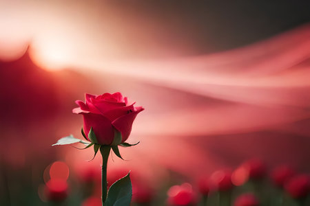 Beautiful red rose in the garden at sunset. Nature background.の素材