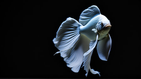Capture the moving moment of blue siamese fighting fish isolated on black background. betta fish.の素材