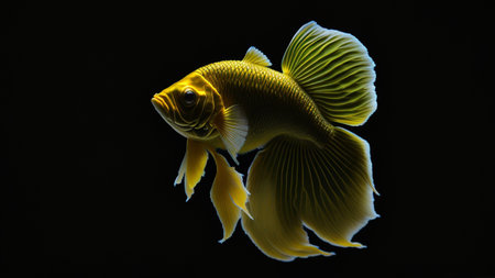 golden fish in the aquarium on black background. betta fishの素材