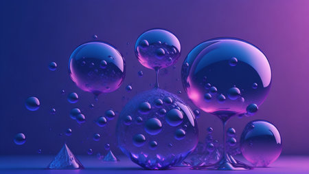 abstract 3d rendering of water drops in blue and purple backgroundの素材