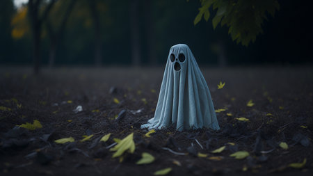 Scary ghost in the forest. Halloween concept. 3d renderingの素材