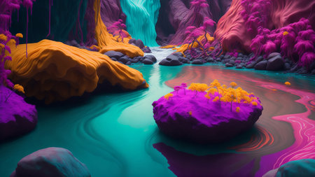 Fantasy alien planet. Mountain and river.の素材