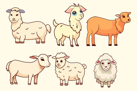 Sheep and lambs. Vector illustration of cute cartoon animals.のイラスト素材