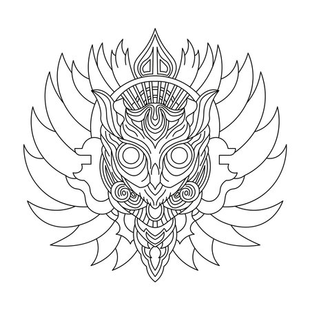 Tribal owl mask with crown. Tattoo or mandala design. Vector illustration.のイラスト素材