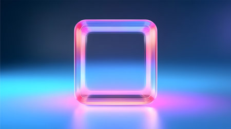 Transparent square with glowing effects on a blue background. 3d renderingの素材