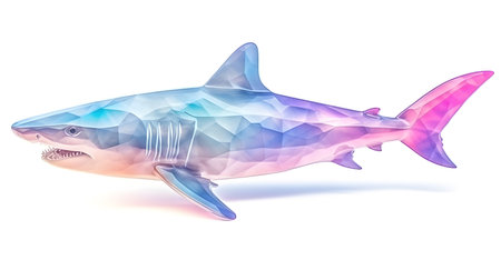 Shark isolated on white background. 3D illustration. Polygonal style.の素材