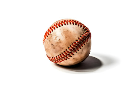 Closeup old baseball isolated on a white backgroundの素材