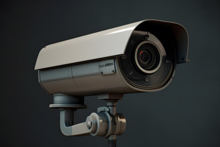 CCTV security camera on a dark backgroundの素材