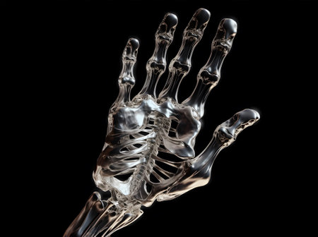 X-ray of transparent human hand isolated on black backgroundの素材