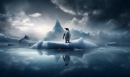 Penguin standing on ice floe.の素材