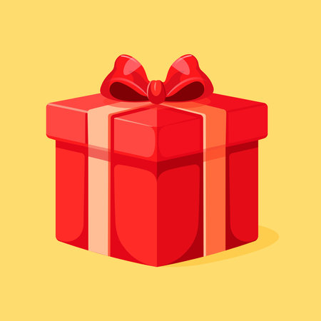 Gift box. Vector illustration in flat style. Isolated on yellow background.のイラスト素材