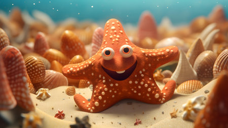 Cute orange starfish on the beachの素材