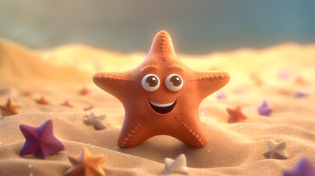 Orange starfish on the sandy beach.の素材