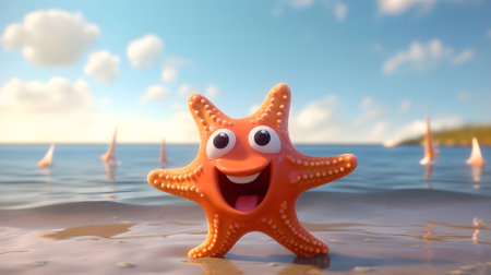 Happy starfish in the sea background.の素材