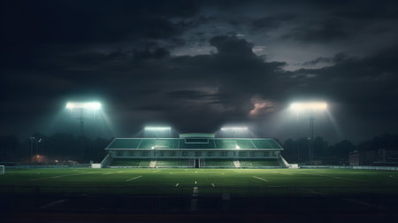 Soccer stadium at night with floodlights.の素材
