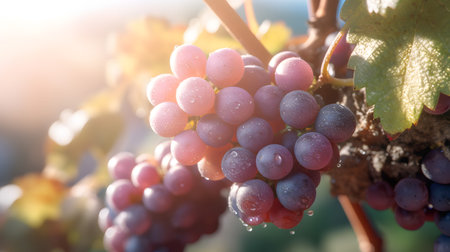 Closeup ripe red wine grapes in vineyard ready to harvestの素材