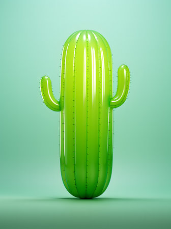 Green cactus on a green background.の素材