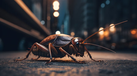 Closeup cockroach in the city at night.の素材