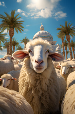 Sheep at the mosque in Dubai, United Arab Emiratesの素材