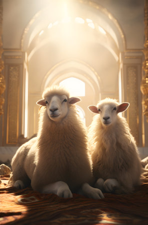 Sheep in the room with golden interiorの素材