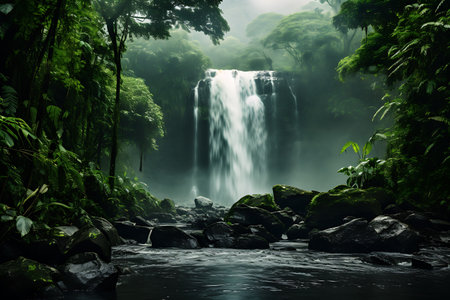 Waterfall in the rainforest at Doi Inthanon National Park, Thailandの素材