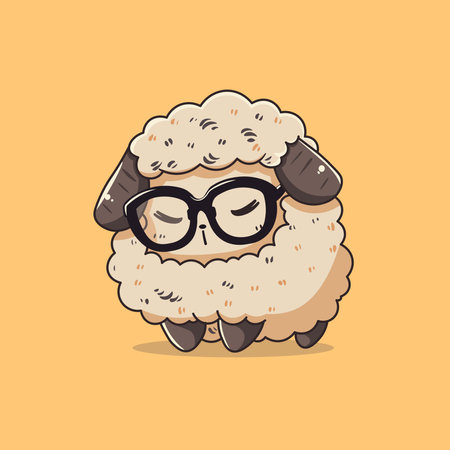 Cute sheep wearing glasses cartoon vectorのイラスト素材