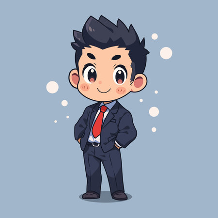 Cute boy in suit and tie. Vector illustration in cartoon style.