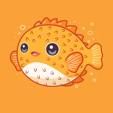 Cute cartoon fish. Vector illustration. Isolated on orange background.のイラスト素材