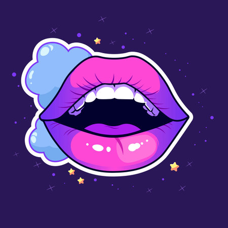 Lips with pink lipstick. Vector illustration of sexy mouth.のイラスト素材