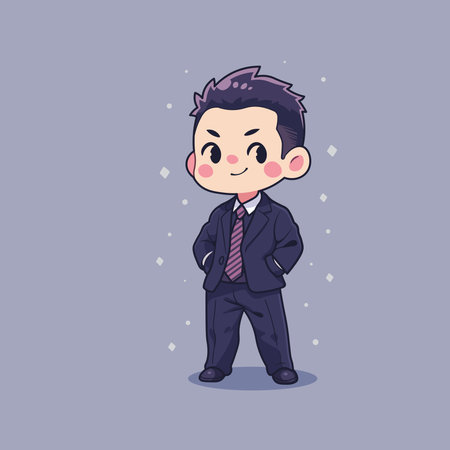 Businessman in suit. Vector illustration in cartoon style on purple backgroundのイラスト素材